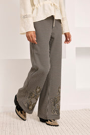 PANTALÓN WIDE LEG JACQUARD ADAMADO - NEGRO