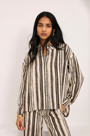 BLUSA CAMISERA OVERSIZED RAYAS TRAZOS - IVORY