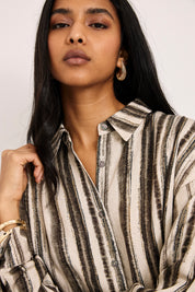 BLUSA CAMISERA OVERSIZED RAYAS TRAZOS - IVORY