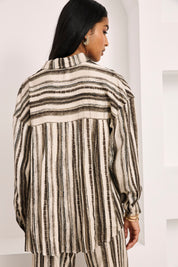 BLUSA CAMISERA OVERSIZED RAYAS TRAZOS - IVORY