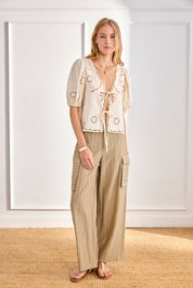 STRIPED CARGO PANTS - KHAKI