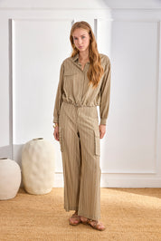 STRIPED CARGO PANTS - KHAKI