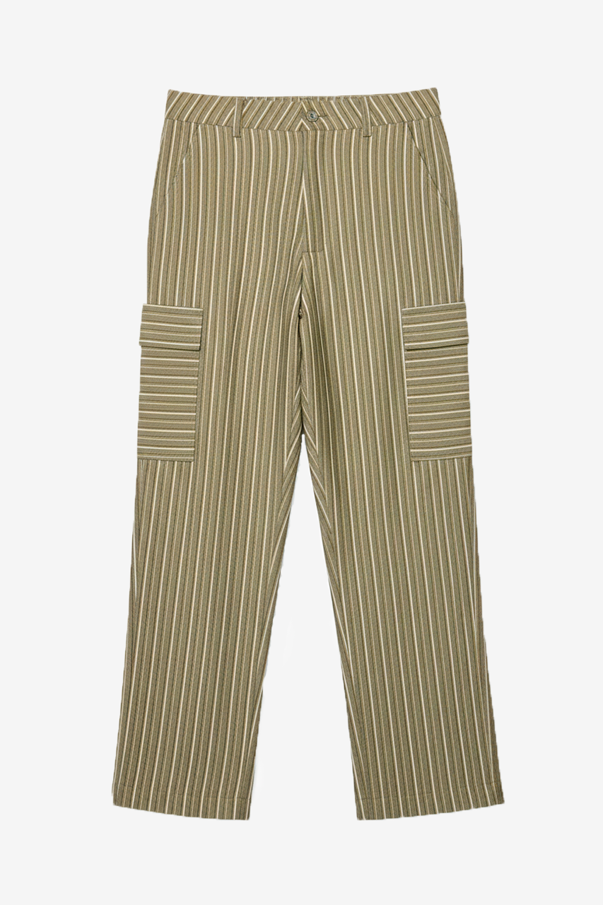 STRIPED CARGO PANTS - KHAKI