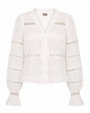 RUFFLED AND LACE TRIM BLOUSE - WHITE - WHITE