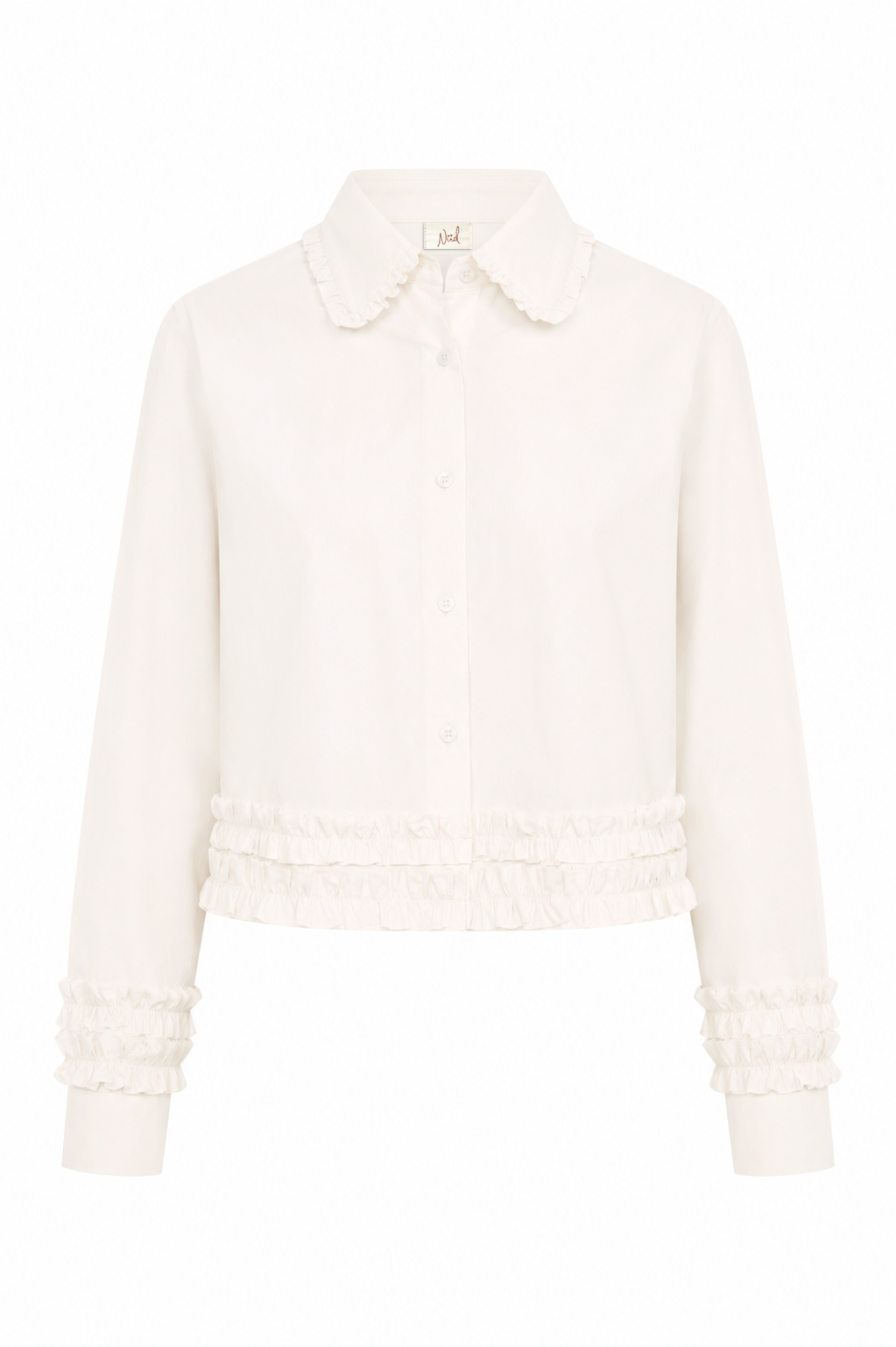 RUFFLED SHIRT BLOUSE - WHITE