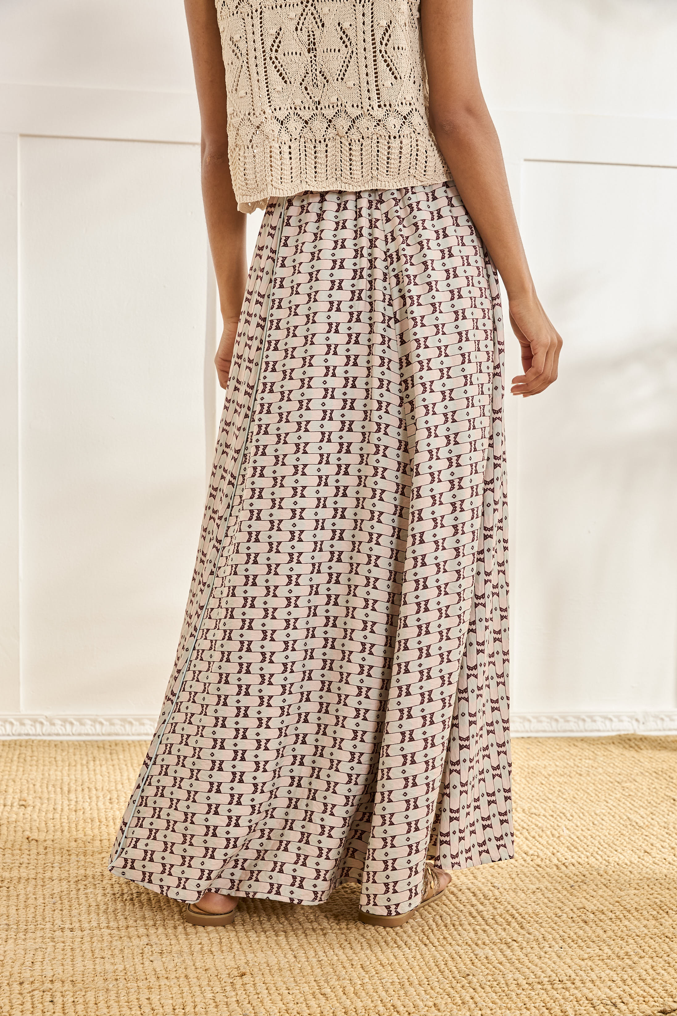 LONG RETRO PRINT SKIRT - PINK