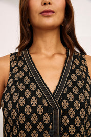 CHALECO JACQUARD FLORES HERÁLDICAS - NEGRO