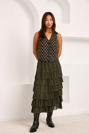 CHALECO JACQUARD FLORES HERÁLDICAS - NEGRO