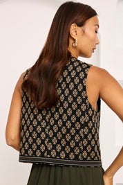 CHALECO JACQUARD FLORES HERÁLDICAS - NEGRO