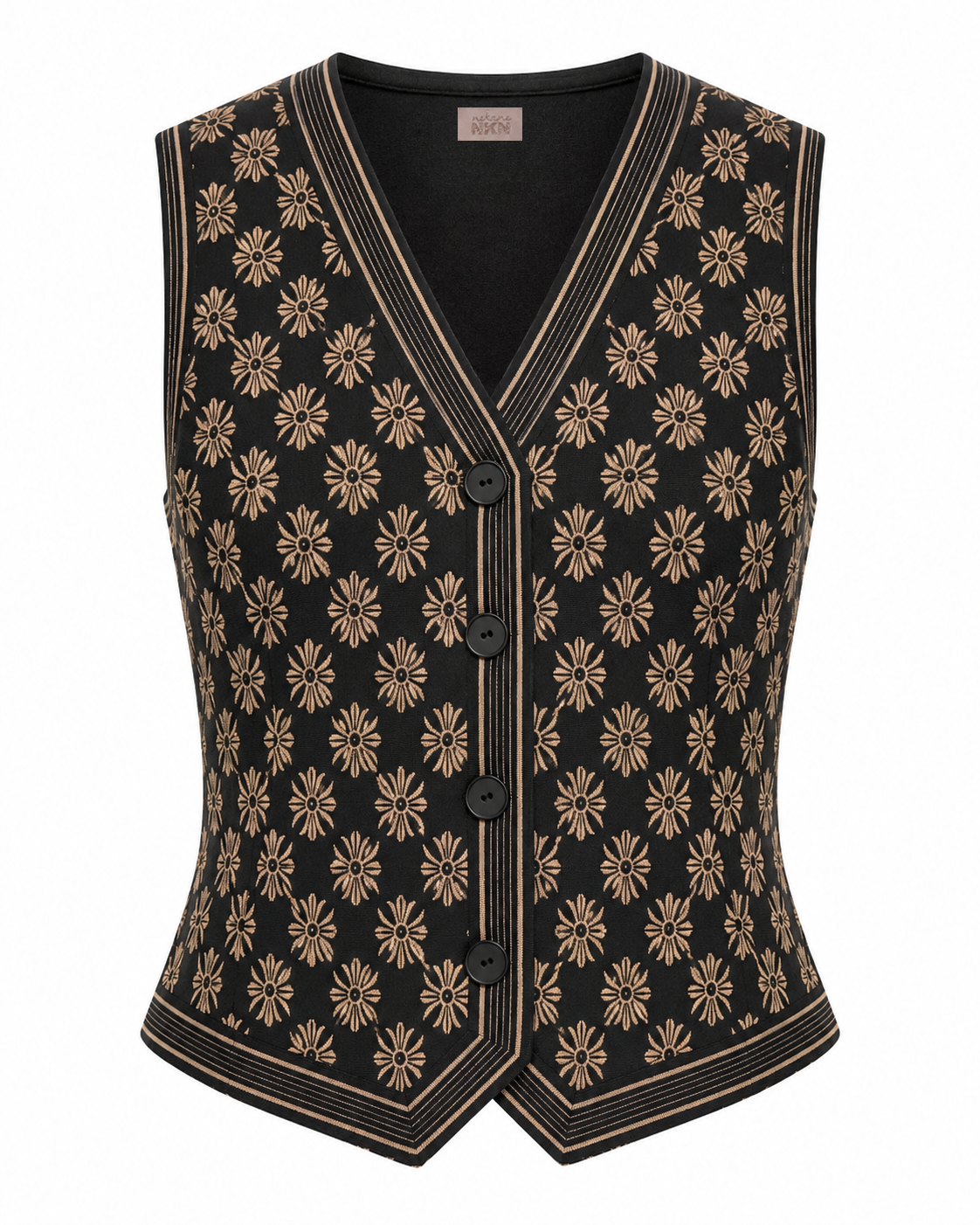 CHALECO JACQUARD FLORES HERÁLDICAS - NEGRO