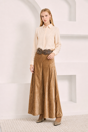 EMBROIDERED AND LACEWORK SHIRT BLOUSE - IVORY - IVORY