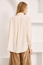 EMBROIDERED AND LACEWORK SHIRT BLOUSE - IVORY - IVORY
