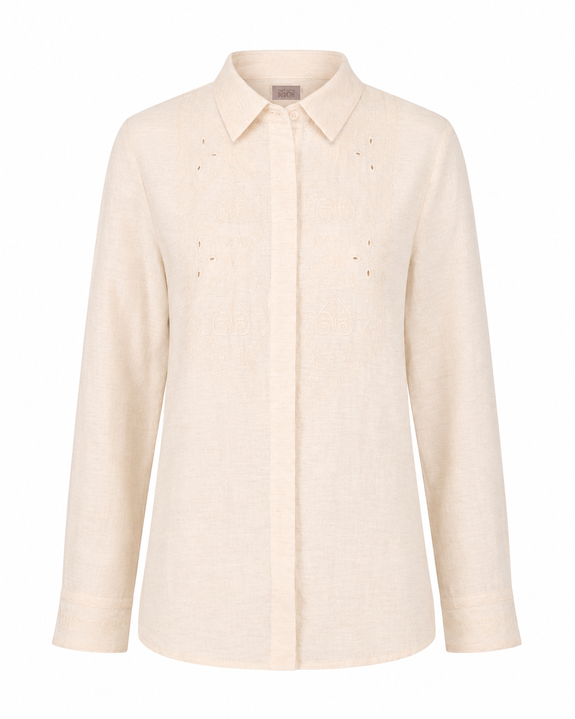 EMBROIDERED AND LACEWORK SHIRT BLOUSE - IVORY - IVORY