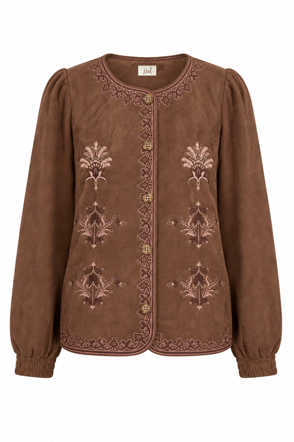 CHAQUETA ANTELINA BORDADOS FLORALES - CAMEL
