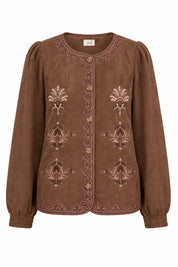 CHAQUETA ANTELINA BORDADOS FLORALES - CAMEL