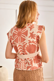 CROSSOVER VEST WITH EMBROIDERY - CORAL