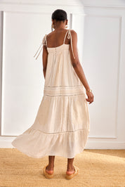 VESTIDO PLISADOS Y CALADOS - CRUDO