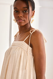 VESTIDO PLISADOS Y CALADOS - CRUDO