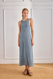 VESTIDO ESPALDA CRUZADA ANILLA - AZUL