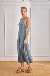 VESTIDO ESPALDA CRUZADA ANILLA - AZUL