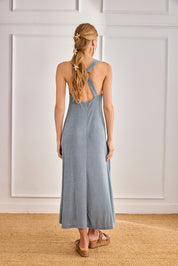 VESTIDO ESPALDA CRUZADA ANILLA - AZUL