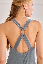VESTIDO ESPALDA CRUZADA ANILLA - AZUL