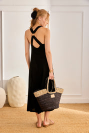 VESTIDO ESPALDA CRUZADA ANILLA - NEGRO