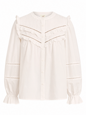 PLEATED AND EMBROIDERED MAO BLOUSE - WHITE