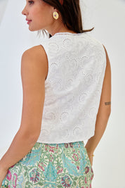 PAISLEY EMBROIDERED MAO VEST - WHITE