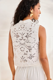 CHALECO CALADOS CUELLO MAO - BLANCO