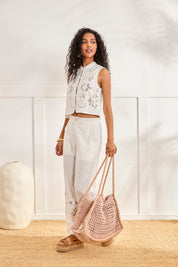 CHALECO CALADOS CUELLO MAO - BLANCO