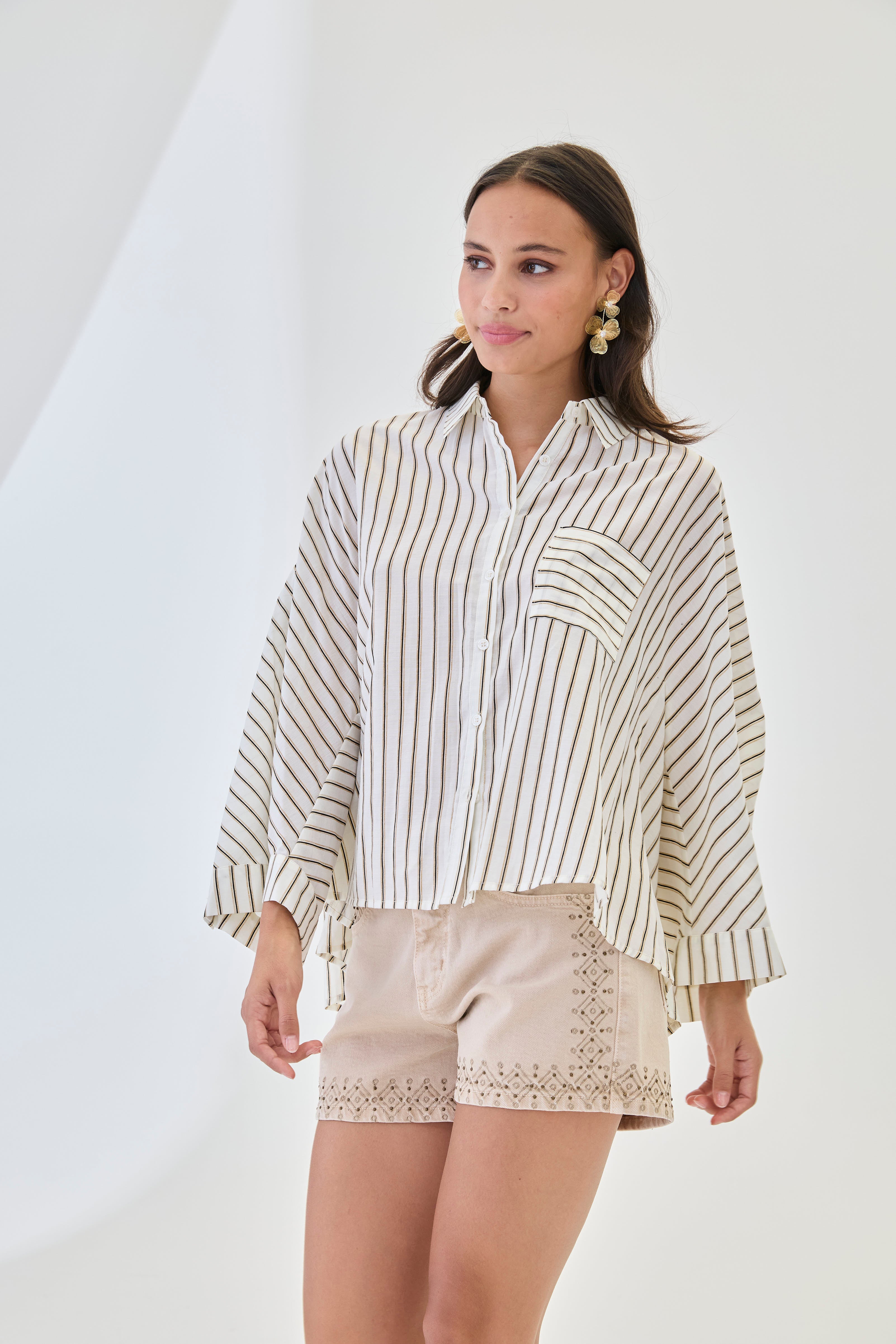 OVERSIZED PINSTRIPE BLOUSE - OFF-WHITE