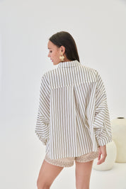 OVERSIZED PINSTRIPE BLOUSE - OFF-WHITE