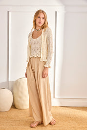 PINSTRIPE TROUSERS WITH PLEATS - CAMEL