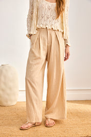 PINSTRIPE TROUSERS WITH PLEATS - CAMEL