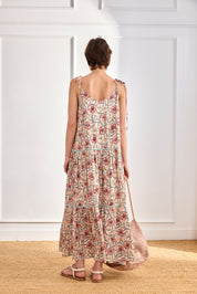 VESTIDO FLORES ESCOTE VOLANTES - ROSA