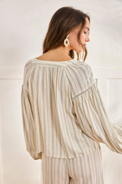 MIXED MAO STRIPED BLOUSE - BLUE