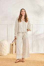 MIXED MAO STRIPED BLOUSE - BLUE