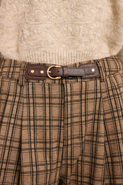 PANTALÓN PINZAS CUADROS - CAMEL