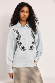 BLUSA CAMISERA PAISLEY CONTRASTE - AZUL