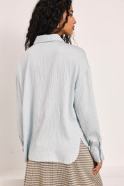 BLUSA CAMISERA PAISLEY CONTRASTE - AZUL
