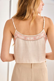 Embroidered Cross-Neck Top - Off-White