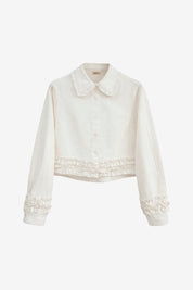SHORT DENIM JACKET WITH RUFFLES - WHITE