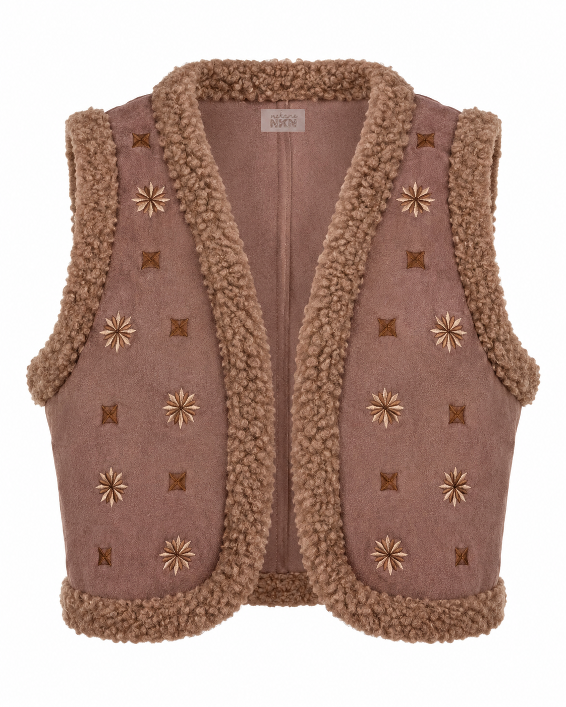 CHALECO ANTELINA Y BORREGUITO CON BORDADOS - TAUPE