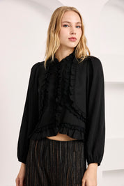 BLUSA VOLANTES Y PASAMANERÍA - NEGRO