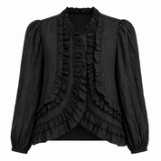 BLUSA VOLANTES Y PASAMANERÍA - NEGRO