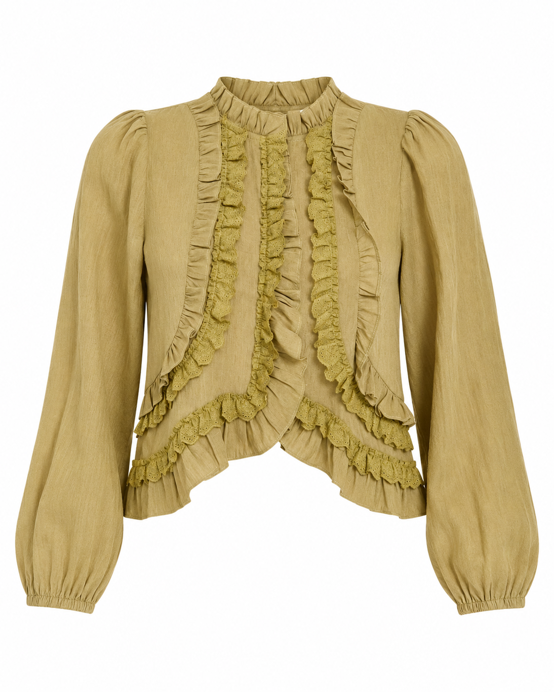 BLUSA VOLANTES Y PASAMANERÍA - CAQUI