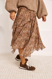 FALDA VOLANTES ASIMÉTRICA PAISLEY - CAMEL