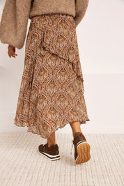 FALDA VOLANTES ASIMÉTRICA PAISLEY - CAMEL