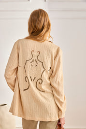 PINSTRIPE BLAZER WITH OPEN-BACK DETAILS - CAMEL